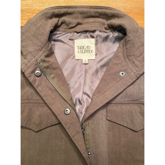 Thread & Supply Brown Military Style Jacket With Button & Zipper Closure Size Me - Picture 2 of 7